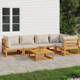 Garden lounge set light grey, natural wood