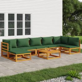 Garden lounge set natural wood, green cushions