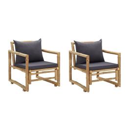 Garden chair set of 2 dark grey, natural bamboo, polyester