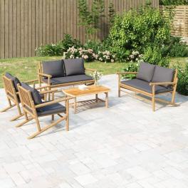 Garden lounge set dark grey, natural bamboo bamboo, polyester