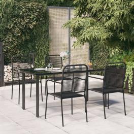 Garden dining set black cotton rope, powder-coated steel, glass