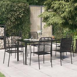 Garden dining set black cotton rope and powder-coated steel medium