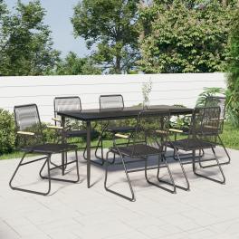 Garden dining set black powder-coated steel large durable