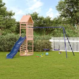Outdoor playset brown, blue solid douglas fir wood, polypropylene