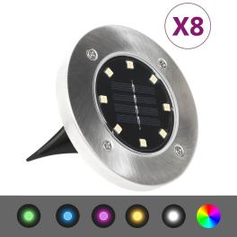 Solar ground light set of 8 multicolor with stainless steel pp