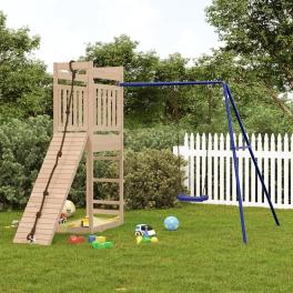 Outdoor playset natural wood, blue solid pine wood large durable