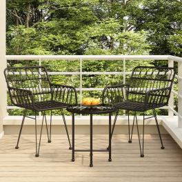 Garden dining set black poly rattan, steel, tempered glass standard