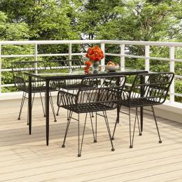 Garden dining set black powder-coated steel medium durable
