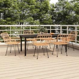 Garden dining set black steel, poly rattan standard durable