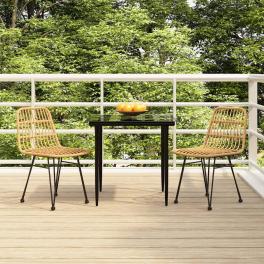 Garden dining set black steel, polyethylene, tempered glass
