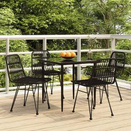 Garden dining set black poly rattan, tempered glass, steel medium