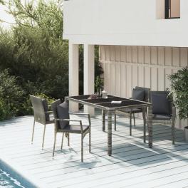 Garden dining set grey pe rattan, powder-coated steel, tempered glass