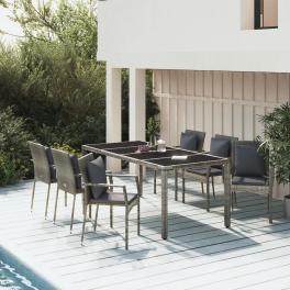 Garden dining set grey pe rattan 7 piece durable