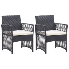 Garden armchair set of 2 black powder-coated steel, poly rattan