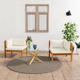 Corner sofa cream white solid acacia wood, 100% polyester cushions