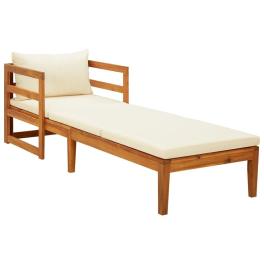 Sun lounger with cream white cushions solid acacia wood