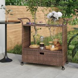 Bar cart with drawer brown 39.4"x17.7"x38.2" poly rattan