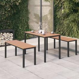 Garden dining set brown and black steel and wood plastic composites