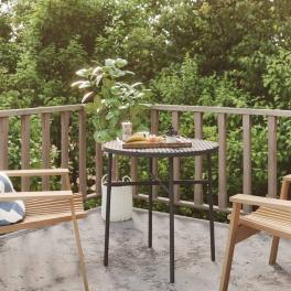 Tea table black pe rattan, powder-coated steel, pp board medium