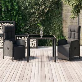 Garden dining set black pe rattan and powder-coated steel medium