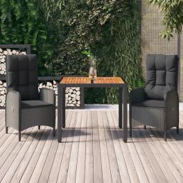 Garden dining set black, black cushions