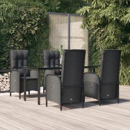 Garden dining set black poly rattan medium adjustable armrests