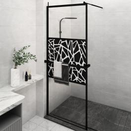 Walk-in shower wall with shelf black 31.5"x76.8" esg glass&aluminum