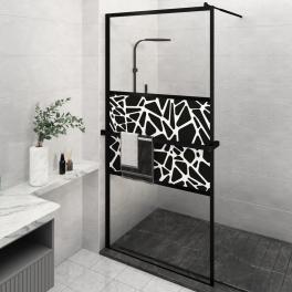 Walk-in shower wall with shelf black 45.3"x76.8" esg glass&aluminum