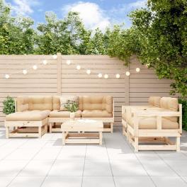Garden lounge set beige cushions on pine frame