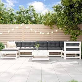 Garden lounge set white solid pine wood, oxford fabric, pp cotton
