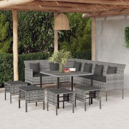 Garden dining set gray pe rattan large durable