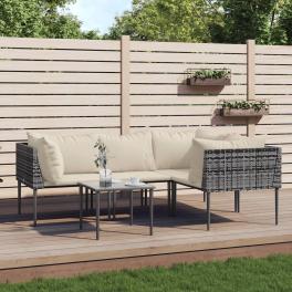 Garden lounge set grey, beige pe rattan, steel, polyester modular