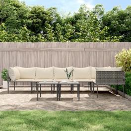 Garden lounge set grey, beige poly rattan, steel, polyester medium