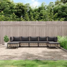Garden lounge set anthracite poly rattan, powder-coated steel, fabric