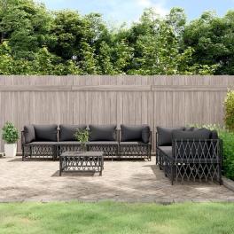 Garden lounge set anthracite woven fabric large modular
