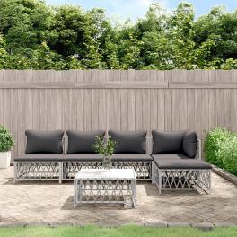 Garden lounge set white woven fabric 6 piece set modular