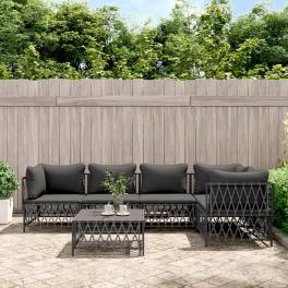 Garden lounge set anthracite woven fabric 6 piece set modular