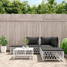 Garden lounge set white woven fabric, powder-coated steel, textilene