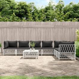 Patio lounge set white woven fabric, powder-coated steel, textilene