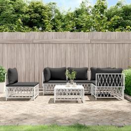 Garden lounge set white with dark gray cushions