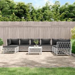 Garden lounge set white woven fabric, powder-coated steel, textilene