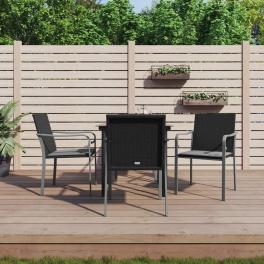 Garden dining set black poly rattan, steel, tempered glass