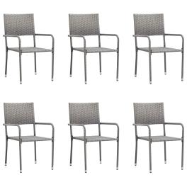 Garden dining chair set of 6 gray pe rattan, steel standard