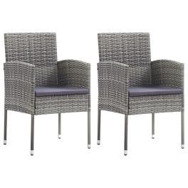 Garden chair set of 2 gray pe rattan, steel, 100% polyester