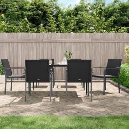 Garden chair set of 6 black pe rattan, steel large durable