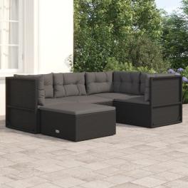 Garden lounge set black pe rattan, powder-coated steel