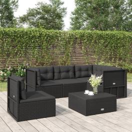 Garden lounge set black poly rattan 5 piece height-adjustable