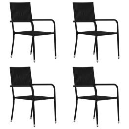 Garden dining chair set of 4 black pe rattan, steel standard