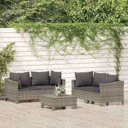 Garden lounge set grey pe rattan, powder-coated steel modular