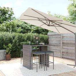 Garden bar set grey pe rattan, powder-coated steel, tempered glass